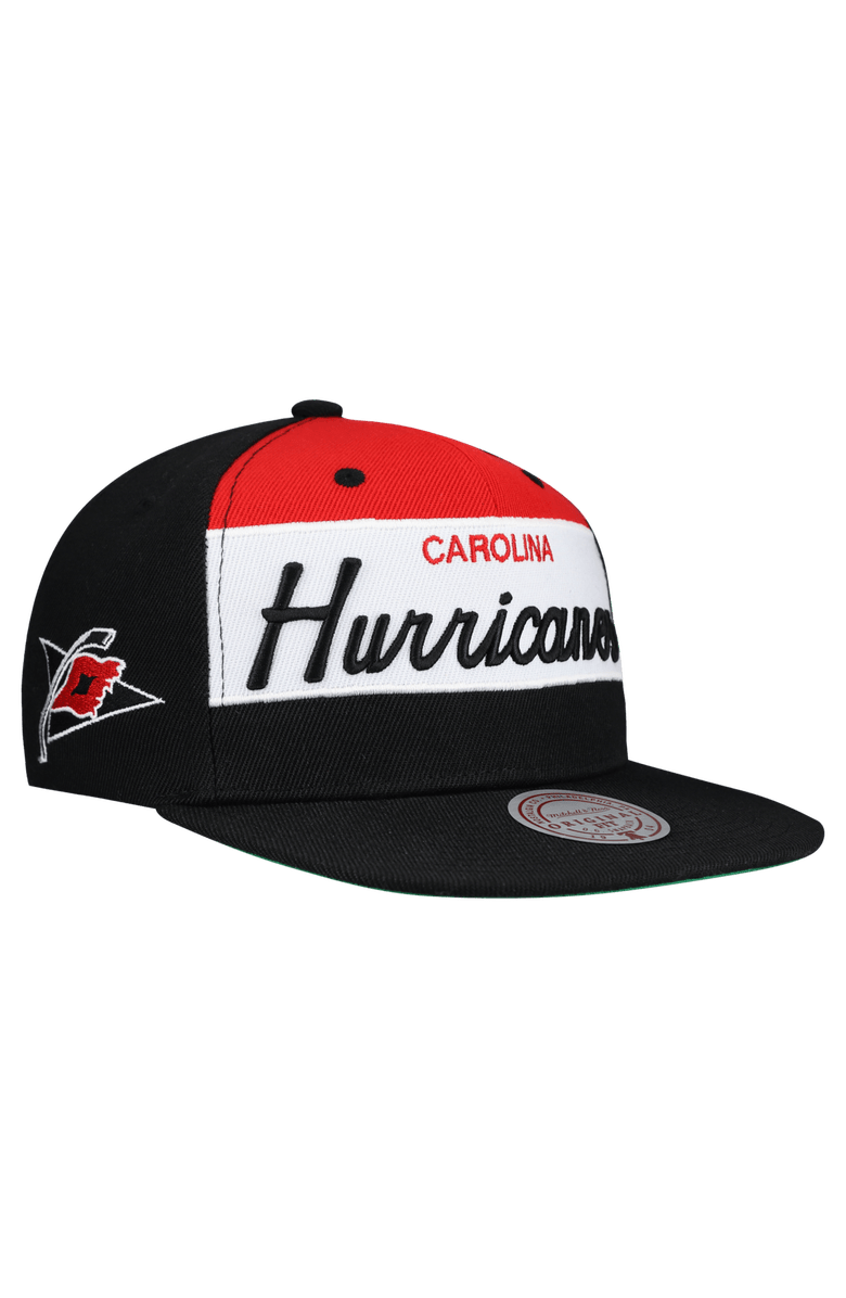 Mitchell & Ness Men's Mitchell & Ness Black Carolina Hurricanes Retro Script Colorblock Snapback Hat, Main, color, Black