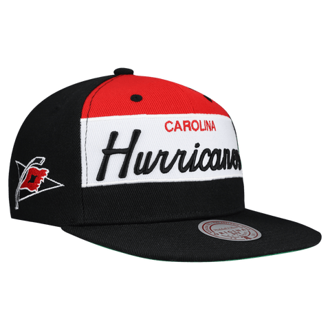 Men's Mitchell & Ness Black Carolina Hurricanes Retro Script Colorblock Snapback Hat