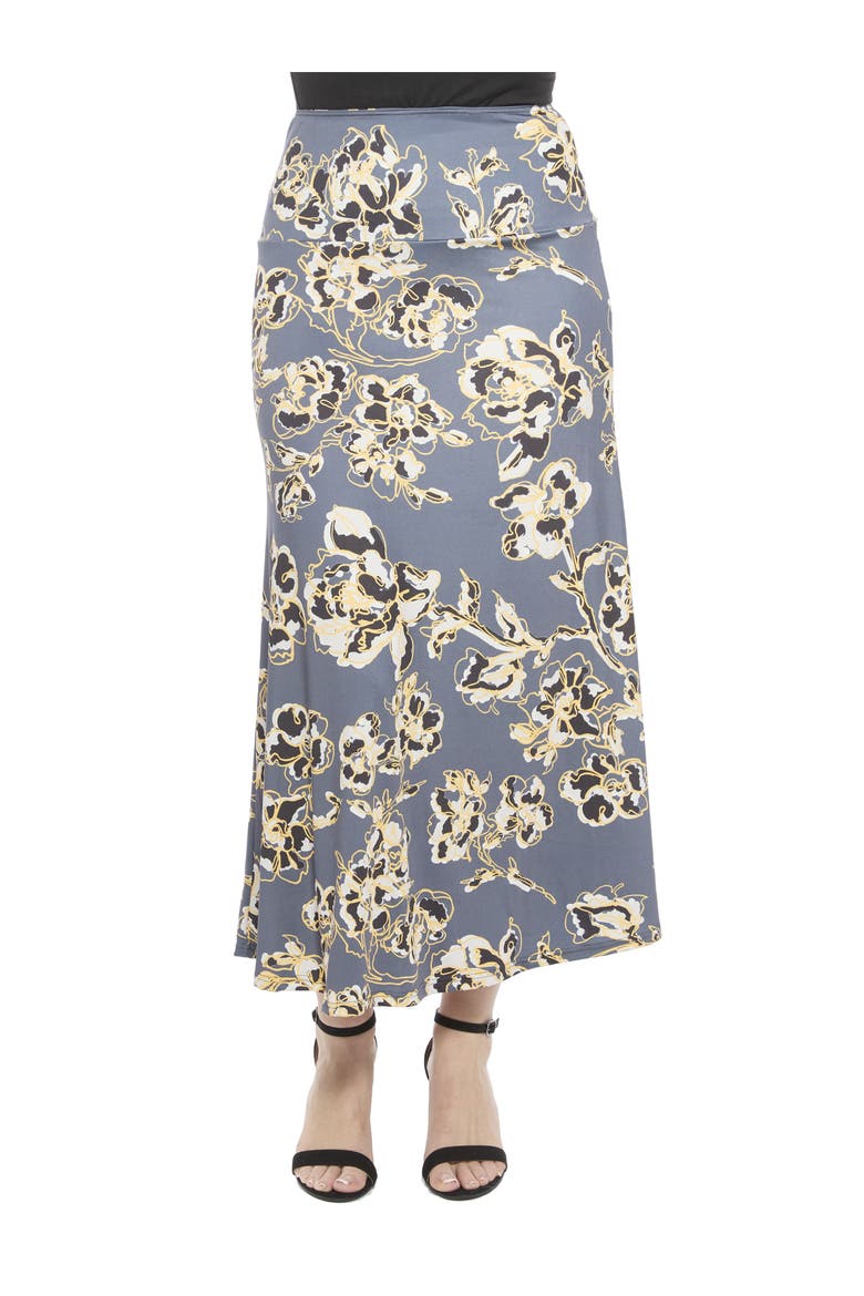 Womens Floral Elastic Waist A-Line Maxi Skirt, Main, color, Grey Multi