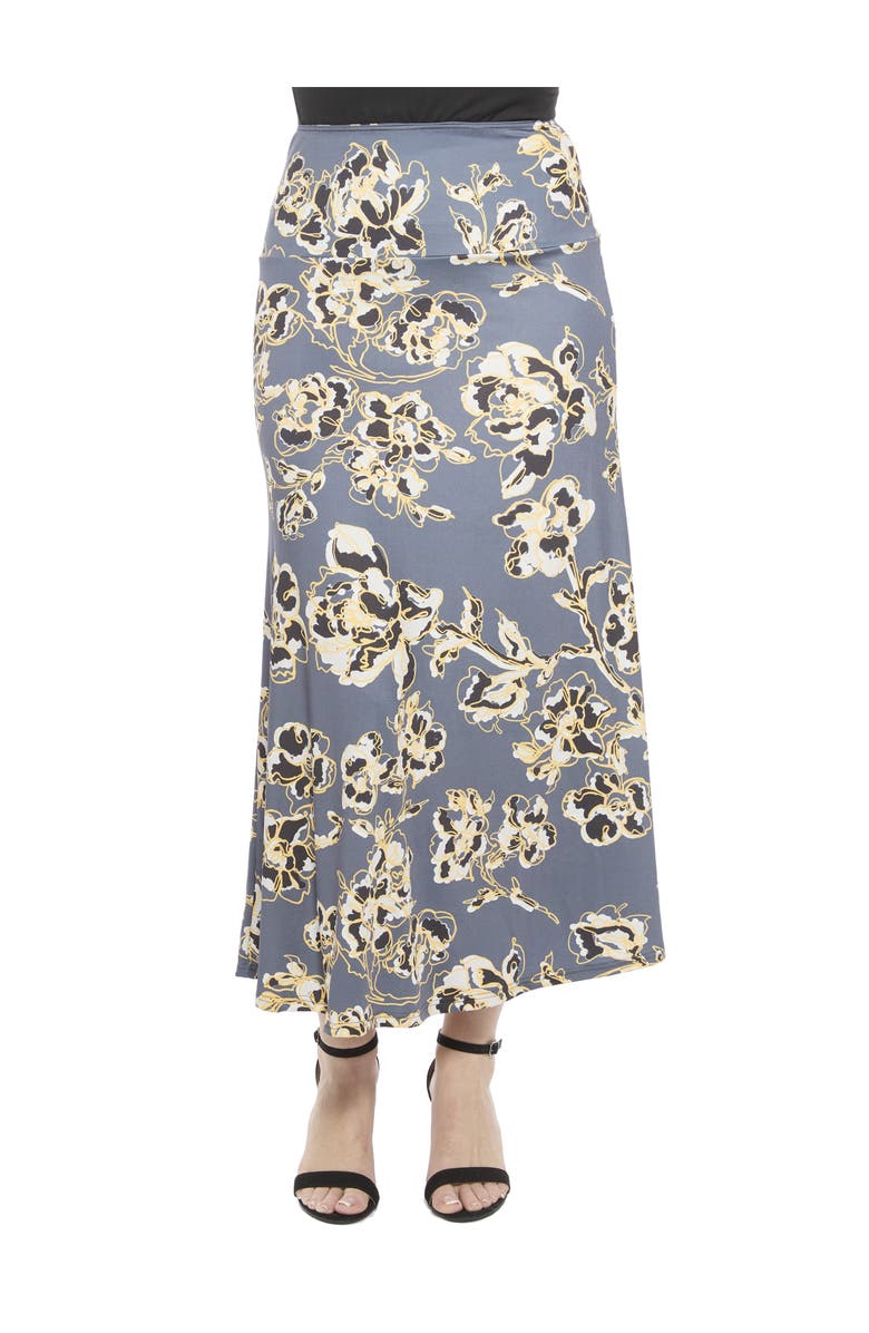 24seven Comfort Apparel Womens Floral Elastic Waist A-Line Maxi Skirt, Main, color, Grey Multi