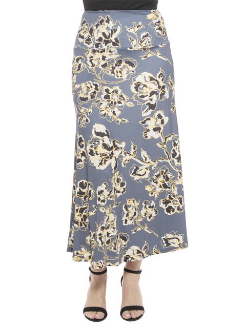 Womens Floral Elastic Waist A-Line Maxi Skirt