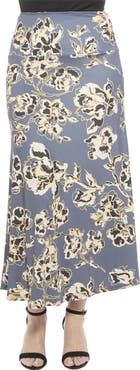 24seven Comfort Apparel Womens Floral Elastic Waist A-Line Maxi Skirt