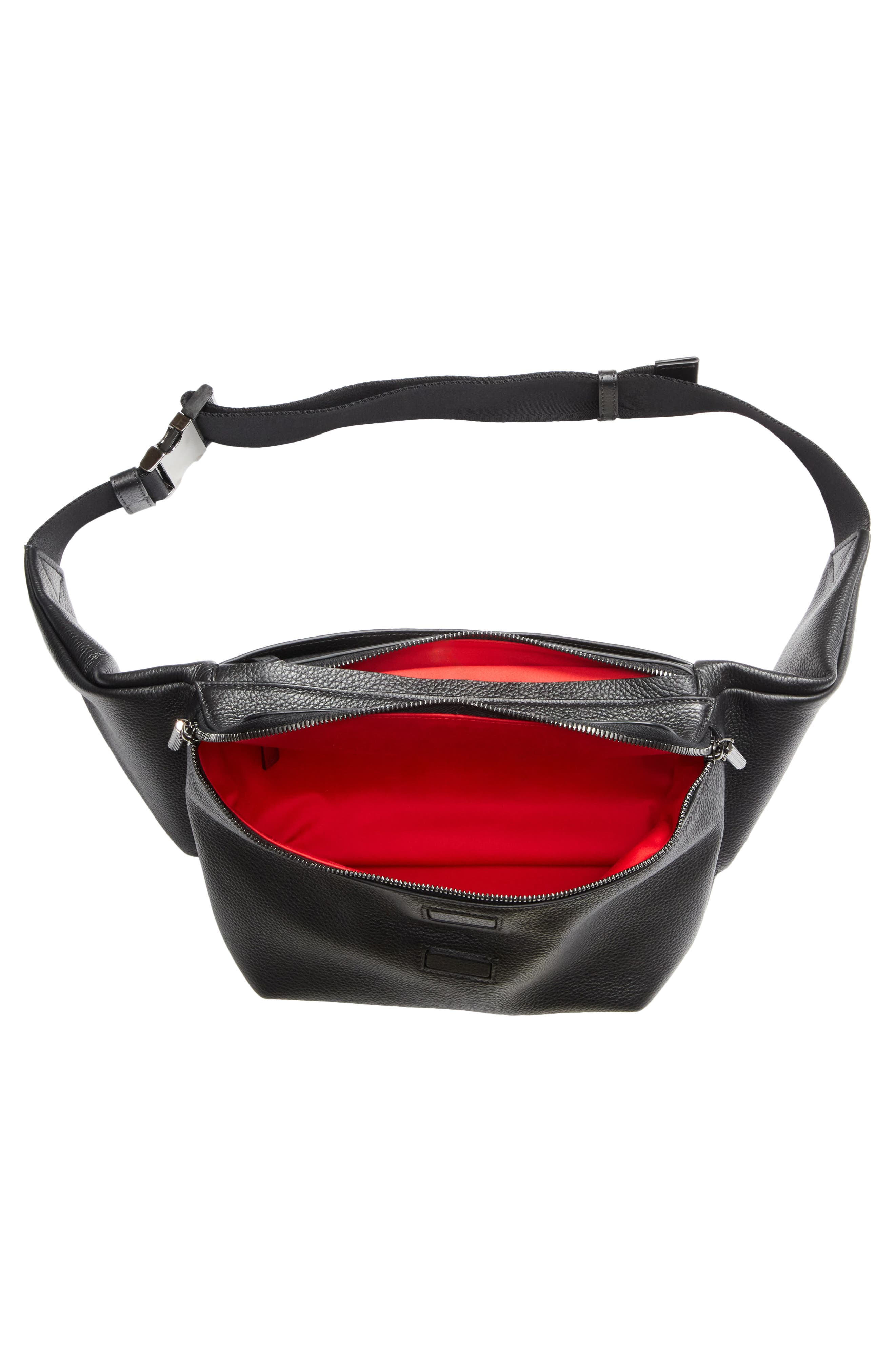 Christian Louboutin Stoic Calfkskin Leather Belt Bag, Alternate, color, Black