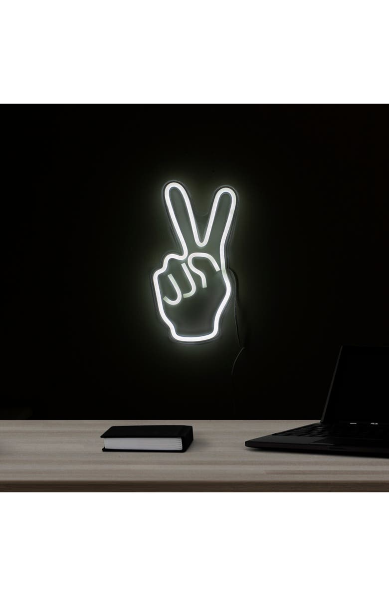 Northlight LED Peace Sign Hand Neon Lighted Wall Art - 15" - White, Alternate, color, White