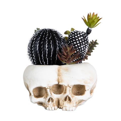 8-in Artificial Halloween Succulent Garden in Double Skull Planter