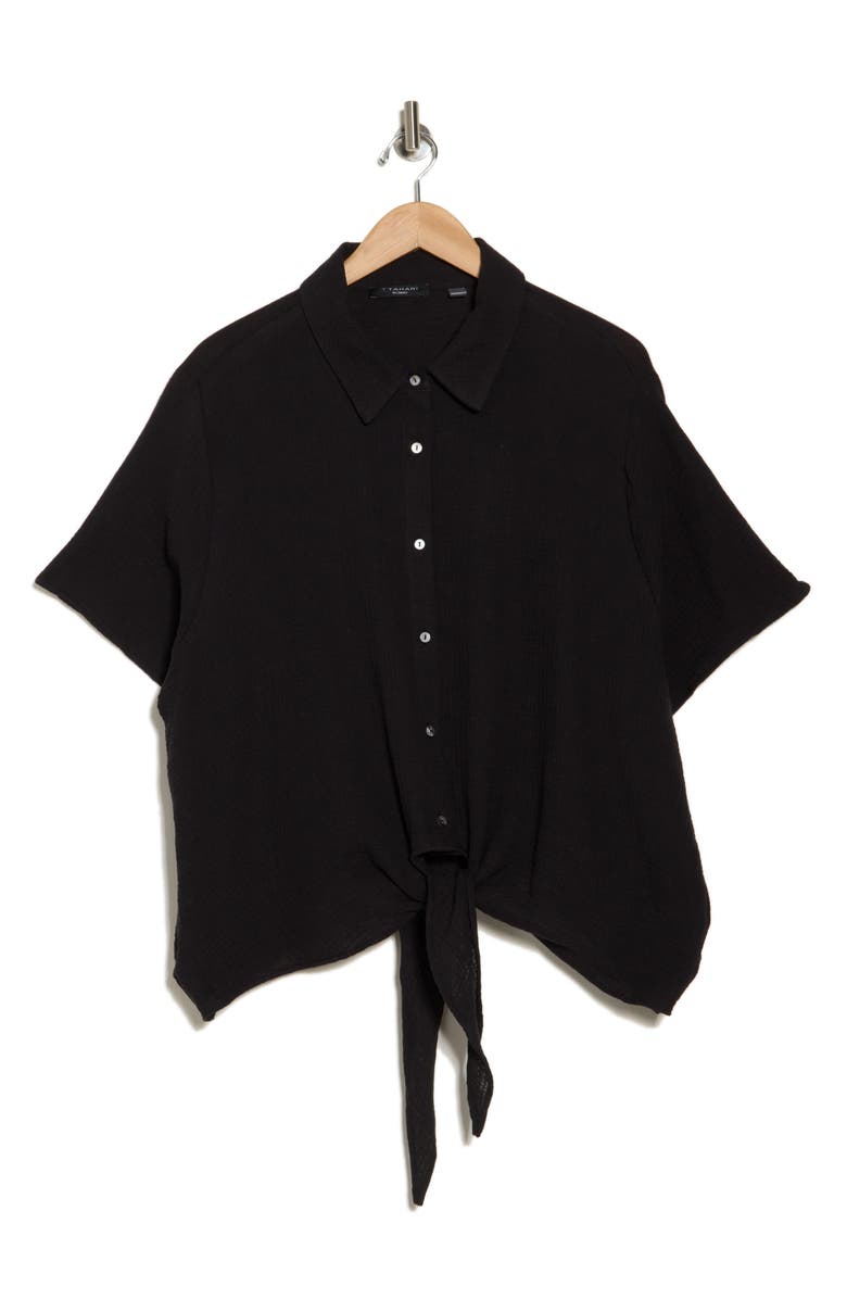 T Tahari Short Sleeve Gauze Tie Camp Shirt, Alternate, color, 