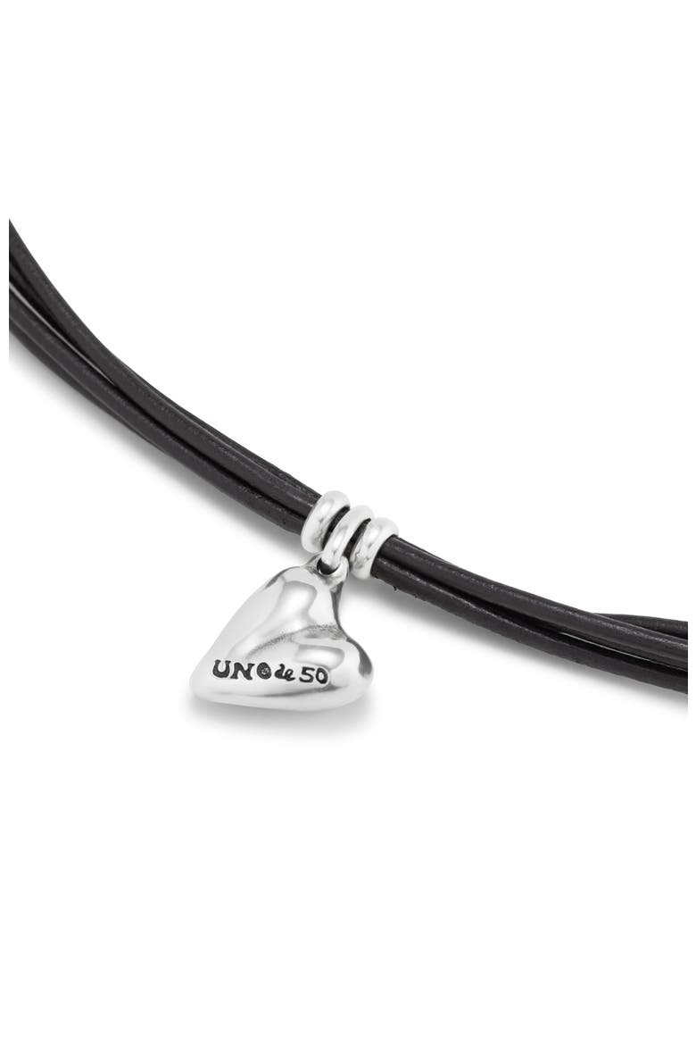 Leather Bracelet with a Sterling Silver-Plated Heart Charm, Alternate, color, Silver