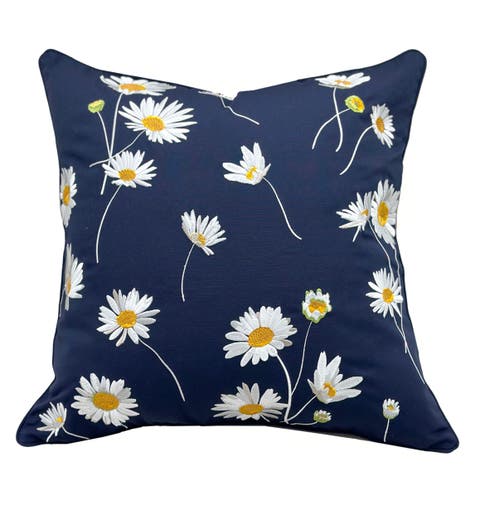 Navy Daisy Indoor/Outdoor Accent Throw Pillow Decor