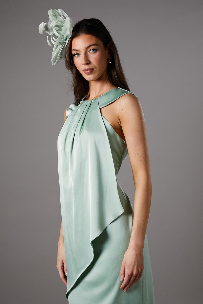 Sleeveless Satin Frill Midi Dress, Alternate, color, Sage