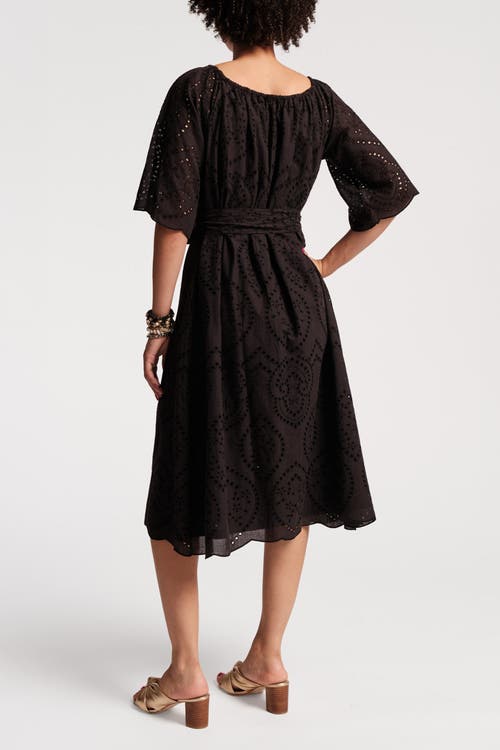 Shop Frances Valentine Coco Midi Dress Eyelet Cotton Poplin In Black