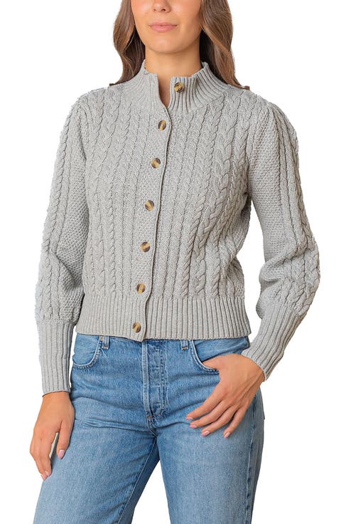Organic Mock Neck Cable Cardigan Sweater