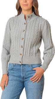 Hope & Henry Organic Mock Neck Cable Cardigan Sweater
