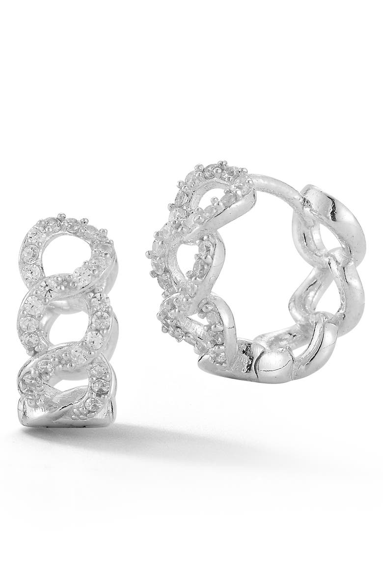 GLAZE JEWELRY Cubic Zirconia Curb Link Huggie Hoop Earrings, Main, color, Silver