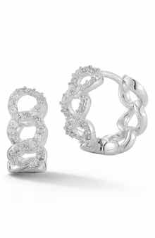 Cubic Zirconia Curb Link Huggie Hoop Earrings