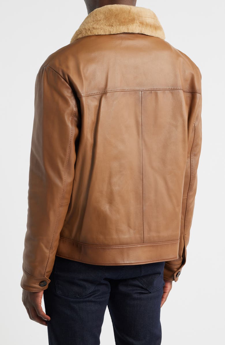 BOSS Mury Down Fill Leather Jacket with Removable Genuine Shearling Collar, Alternate, color, Medium Brown