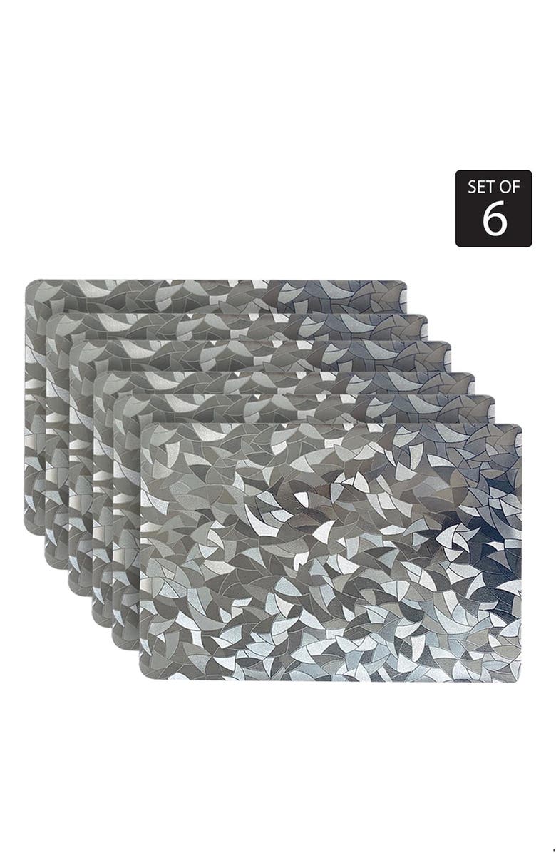 DAINTY HOME Mirrored Set of 6 Placemats, Alternate, color, Silver