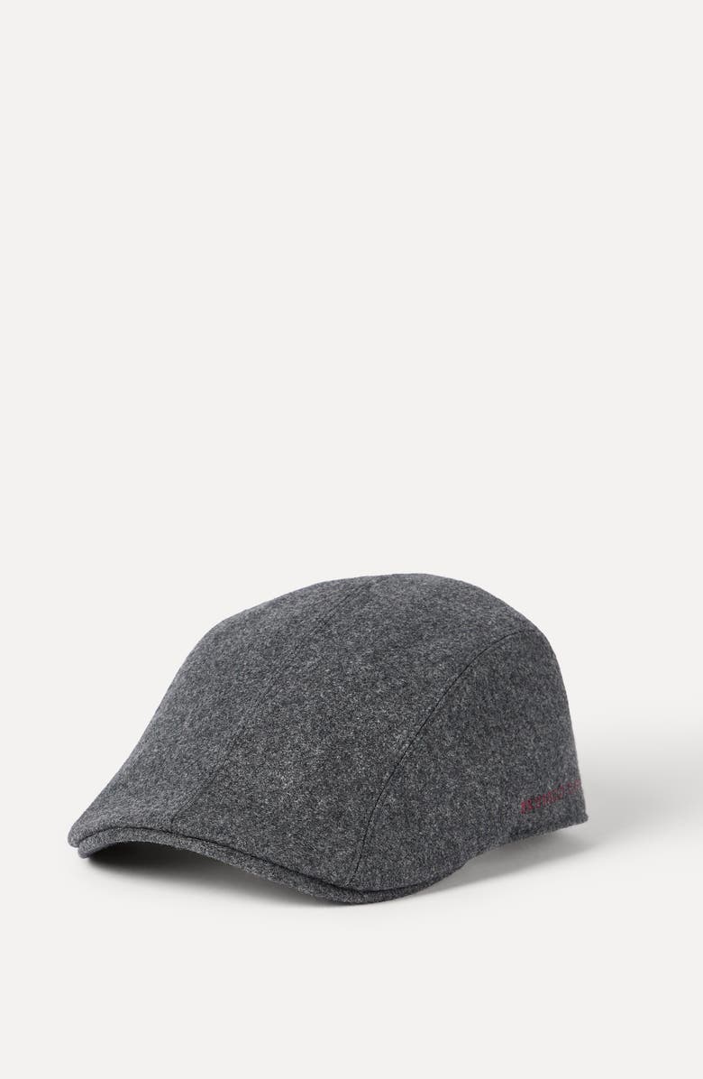 Brunello Cucinelli Virgin wool flannel flat cap, Alternate, color, Dark Grey