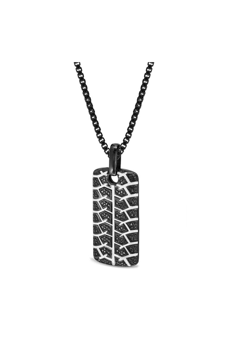 LuvMyJewelry Born Tire Tread Silver & Black Diamond Tag Necklace, Alternate, color, Dark Grey