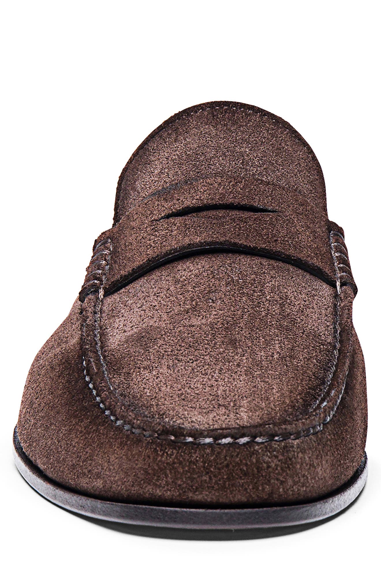 Santoni Suede Penny Loafer, Alternate, color, Dark Brown
