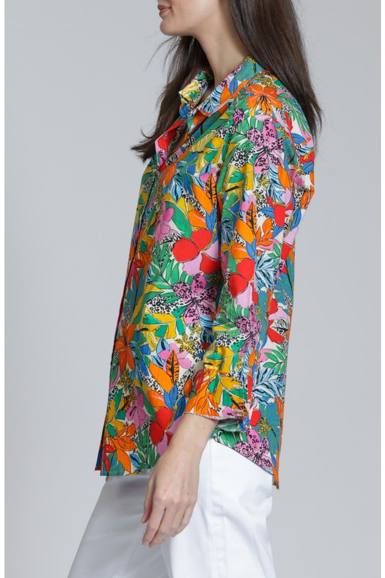 Print Cotton Button-Up Shirt, Alternate, color, PINKORANGE MULTI