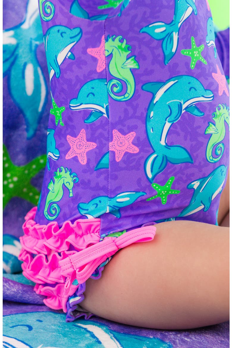 Kids' Fin Friends Long Sleeve One-Piece Rashguard Swimsuit, Alternate, color, PURPLE