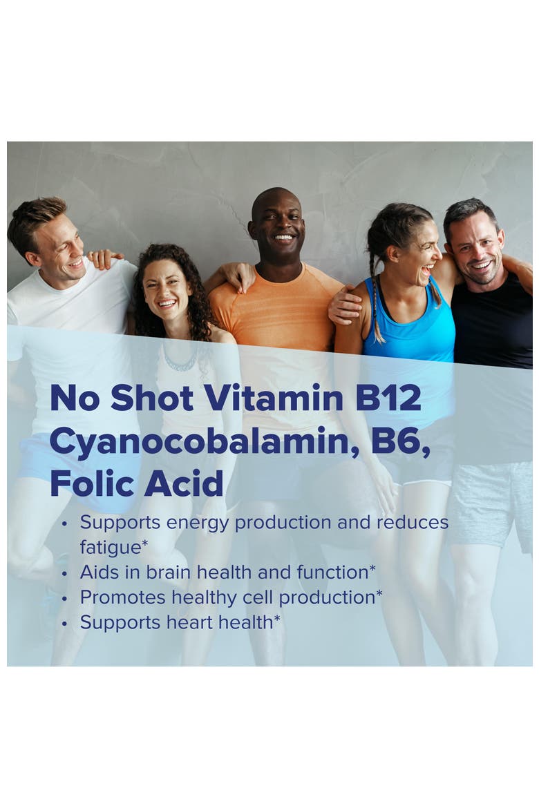 No Shot Vitamin B-12 Cyanocobalamin B-6 Folic Acid Sublingual Dissolving Tablets, Alternate, color, White