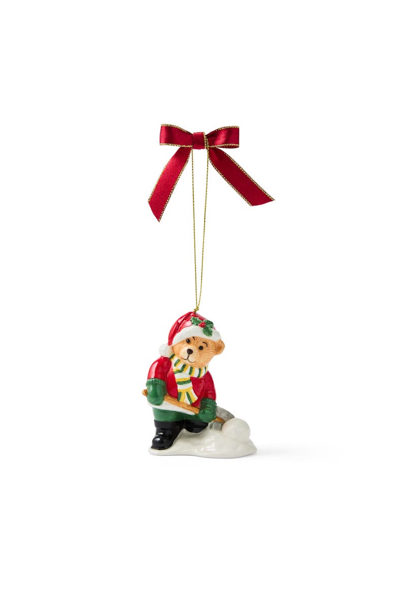 Christmas Tree Teddy Bear Shovelling Snow Ornament, Main, color, Multi