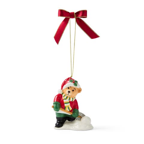 Christmas Tree Teddy Bear Shovelling Snow Ornament