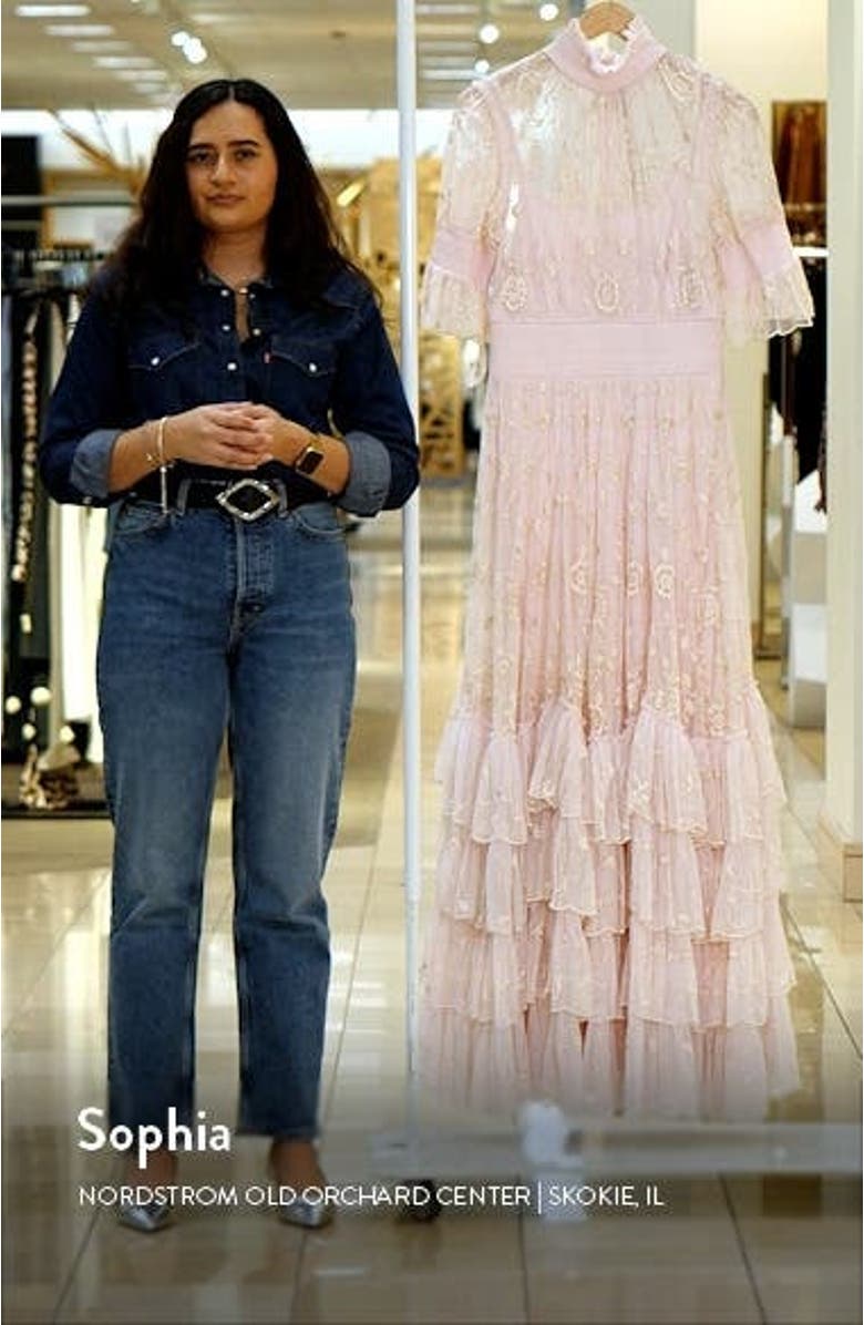 Floral Embroidered Tiered Ruffle Gown, sales video thumbnail