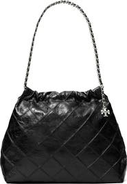 Tory Burch Fleming Distressed Quilted Leather Hobo Bag