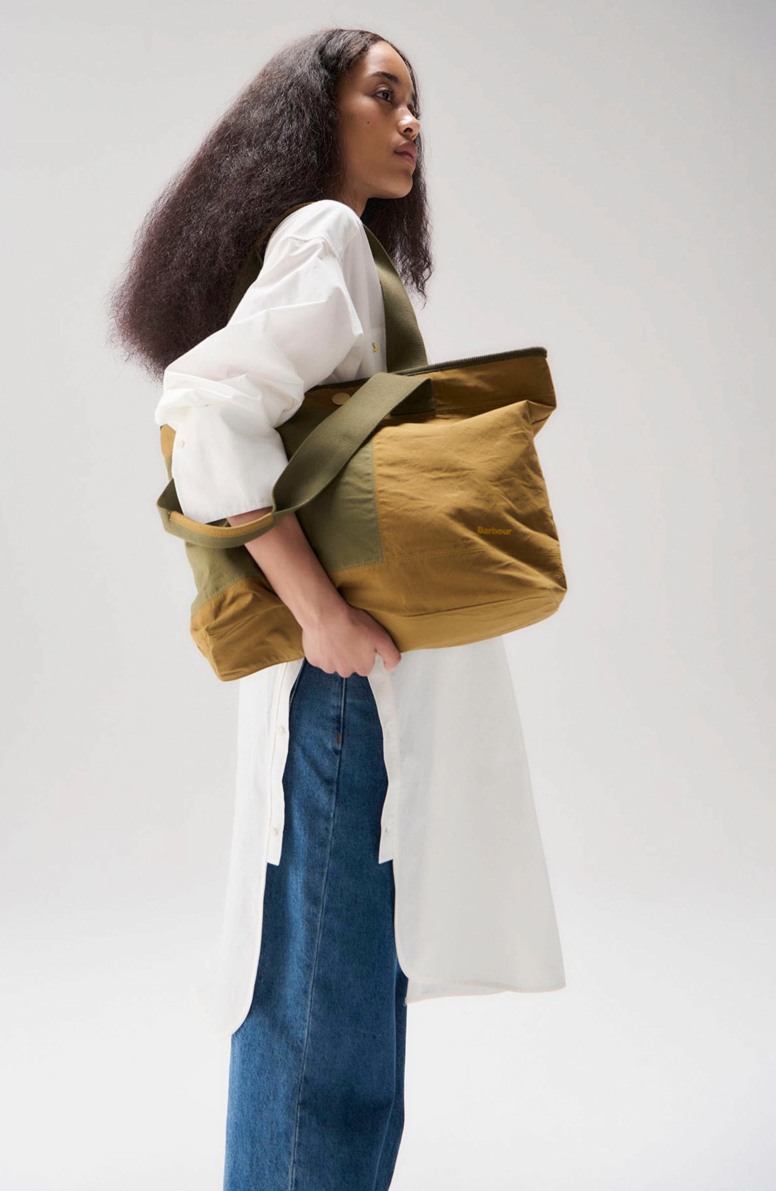 Barbour Mya Two-Tone Dry Wax Cotton Tote, Alternate, color, Dusky Green