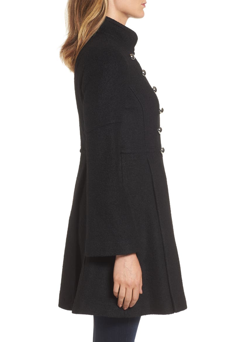 Double Breasted Fit & Flare Coat, Alternate, color, BLACK