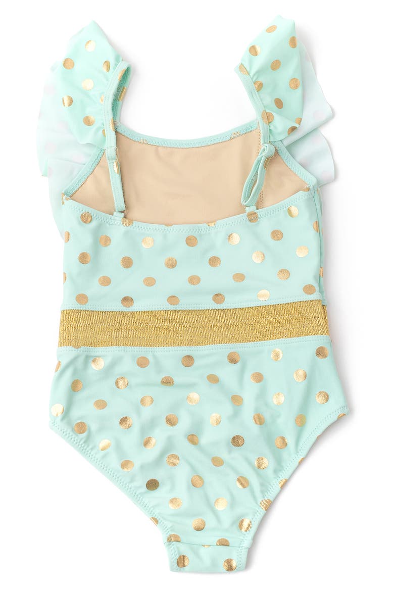 Kids' Foil Dot Ruffle One-Piece Swimsuit, Alternate, color, MINT