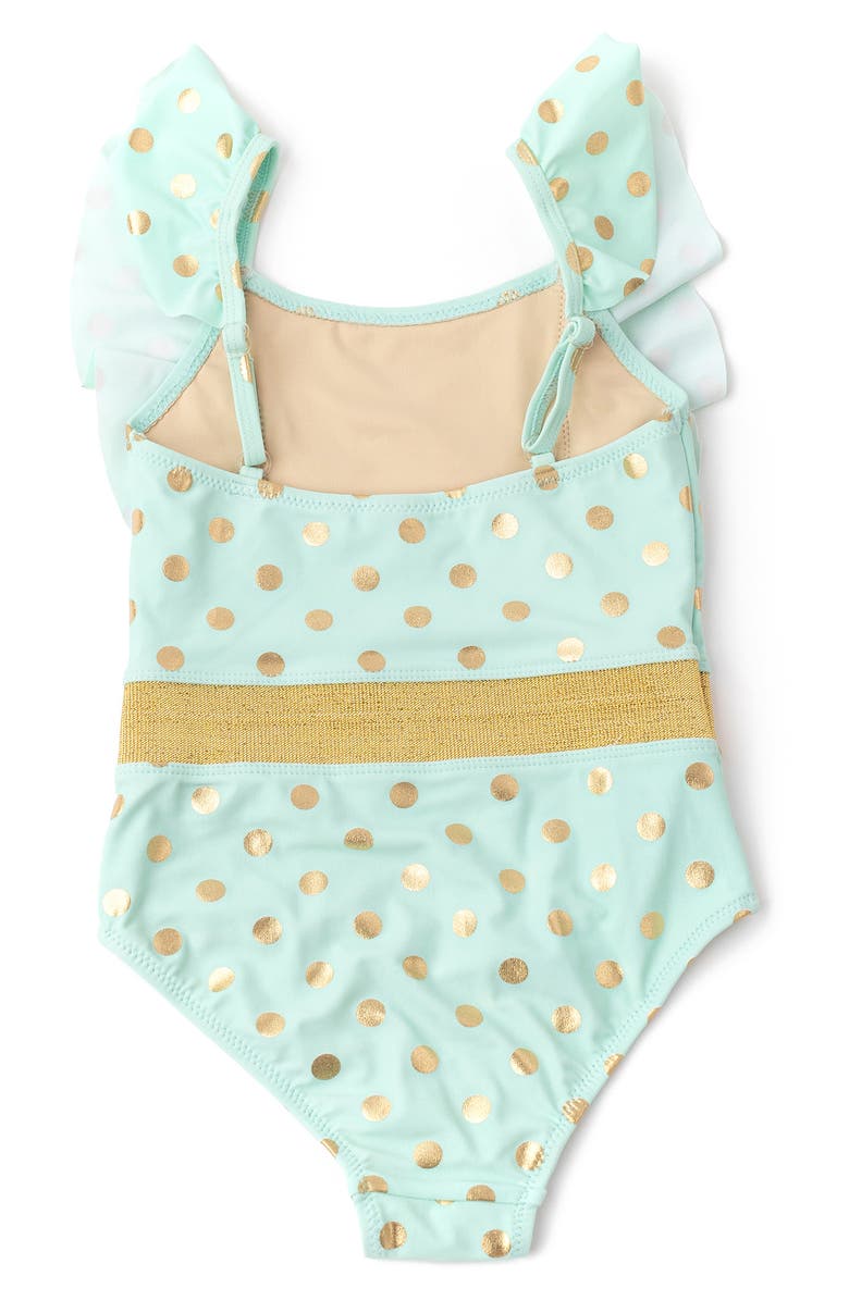 Shade Critters Kids' Foil Dot Ruffle One-Piece Swimsuit, Alternate, color, Mint