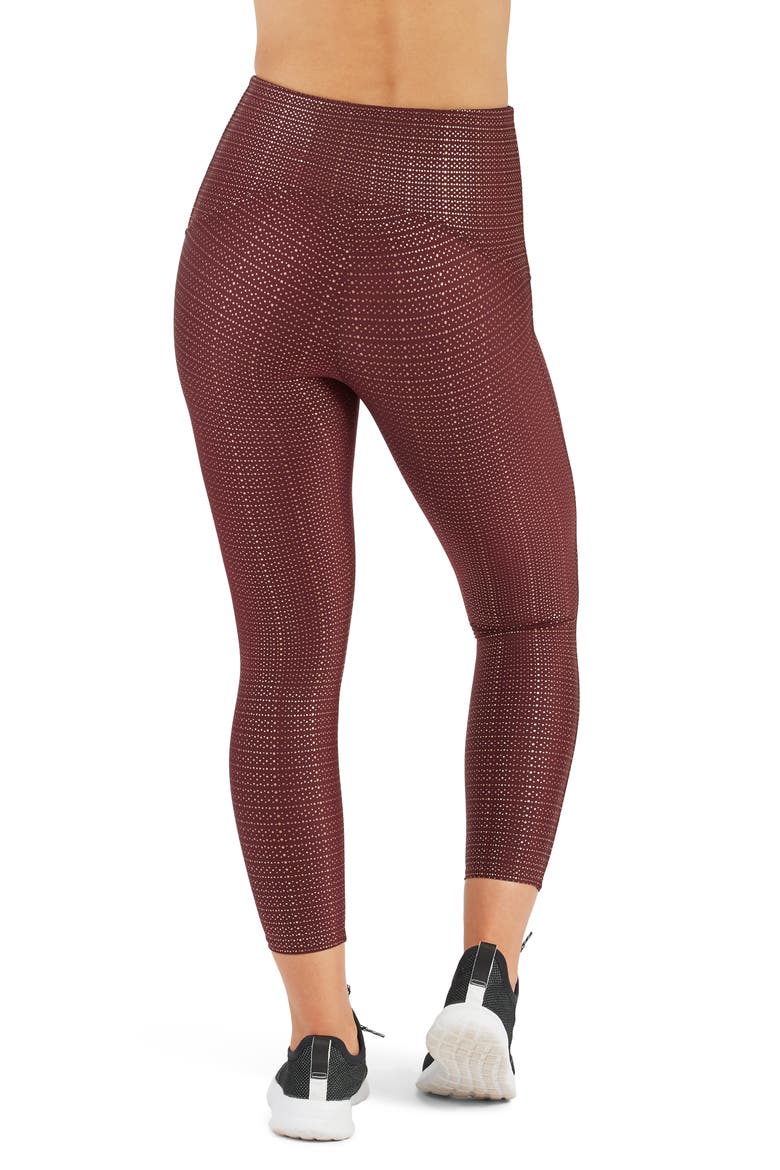 Metallic Dot Print Active 7/8 Leggings, Alternate, color, WINE/ ROSE GOLD