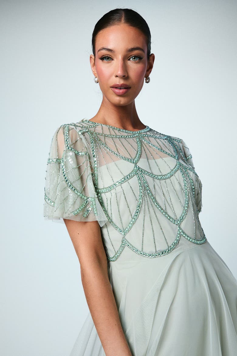 Embellished Bodice Bridesmaids Dress, Alternate, color, Sage