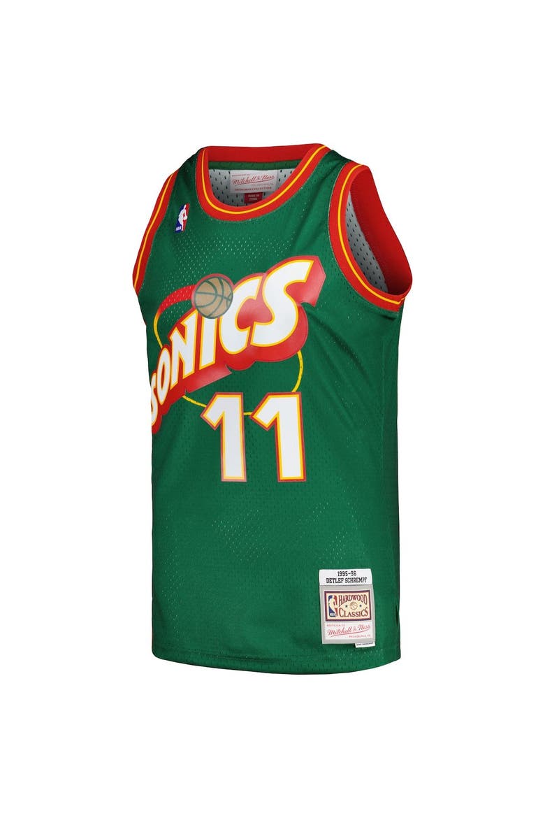 Men's Mitchell & Ness Detlef Schrempf Green Seattle SuperSonics  1995/96 Hardwood Classics Swingman Jersey, Alternate, color, Green