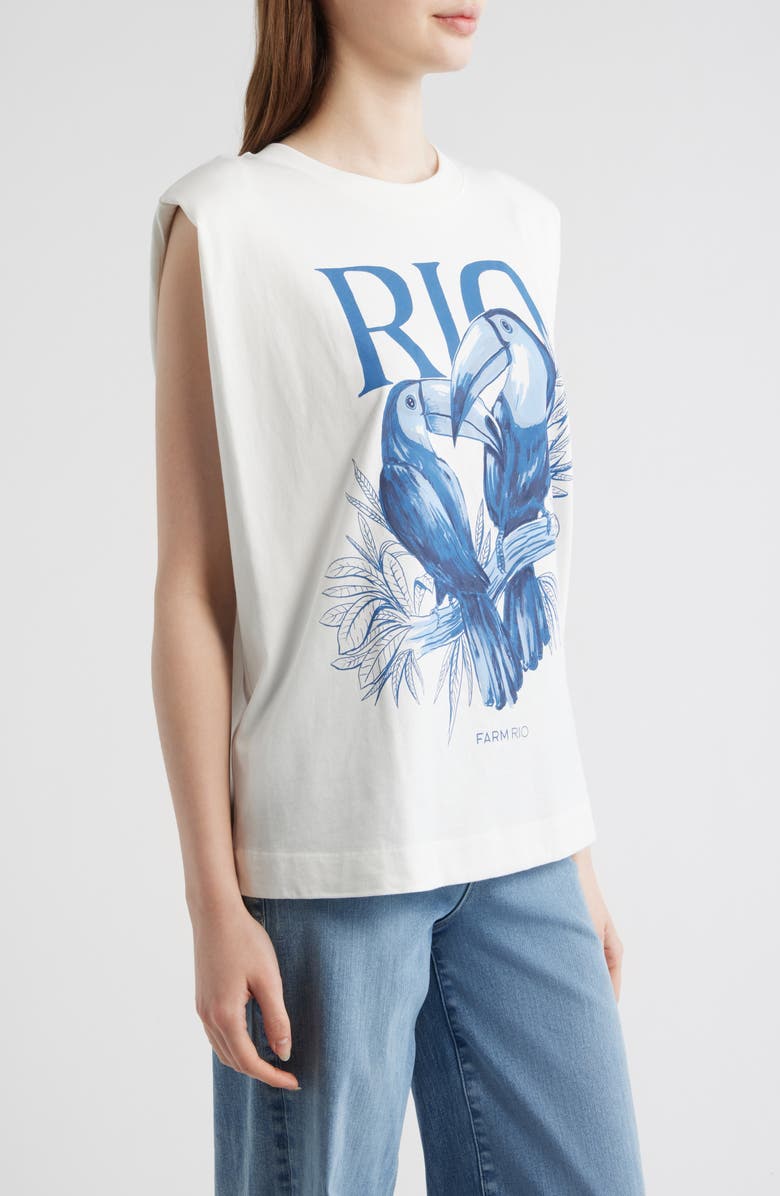 FARM Rio Toucan Rio Graphic Cap Sleeve Tank Top, Alternate, color, Off-White