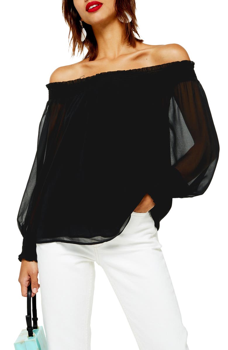 Topshop Sheer Off the Shoulder Blouse, Main, color,