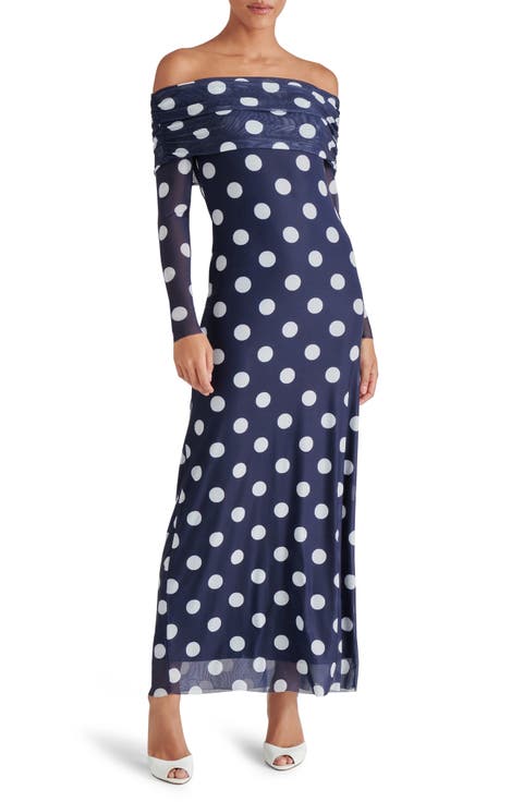 Aurelia Dot Off the Shoulder Long Sleeve Maxi Dress