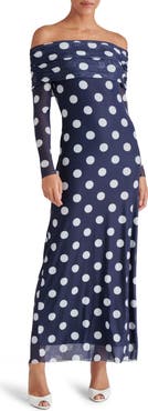 Steve Madden Aurelia Dot Off the Shoulder Long Sleeve Maxi Dress