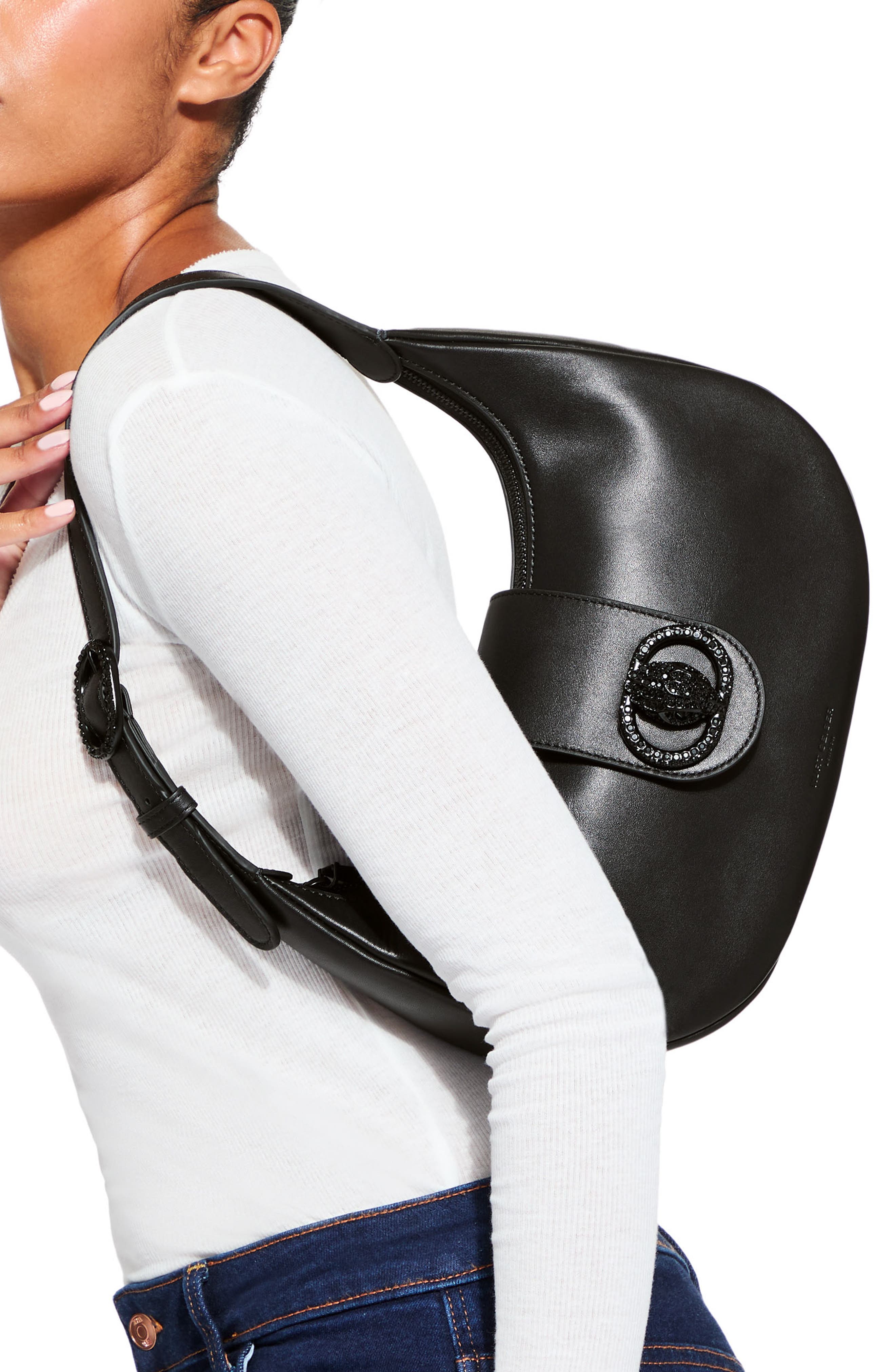 Kurt Geiger London Chelsea Drench Leather Hobo Bag, Alternate, color, Black