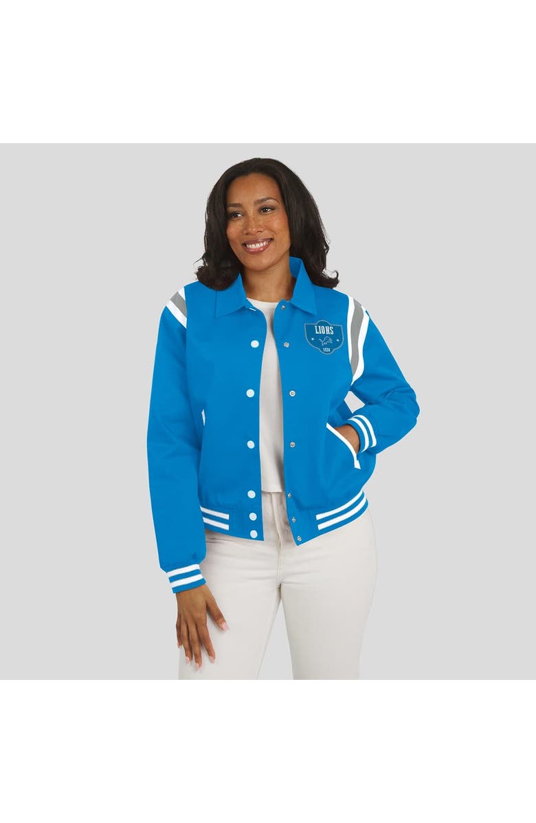 WEAR by Erin Andrews Women's WEAR by Erin Andrews Blue Detroit Lions Varsity Lightweight Full-Snap Jacket, Alternate, color, 