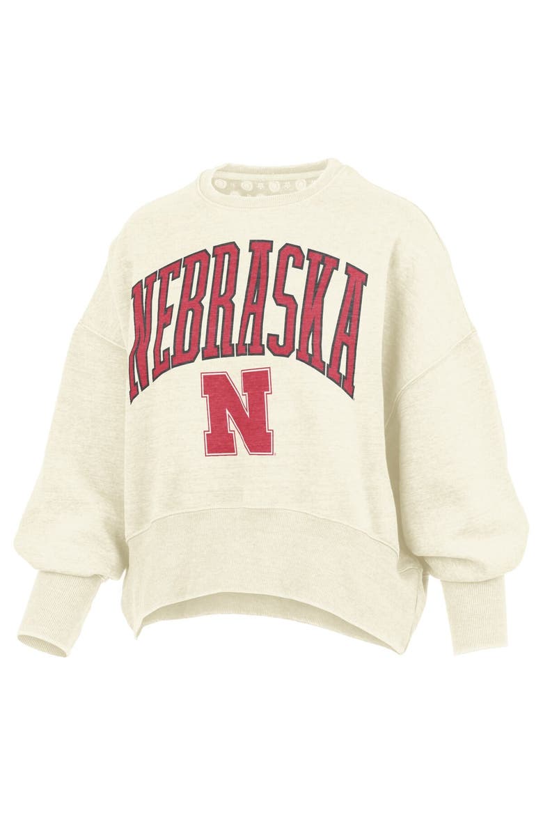 Women's Pressbox Natural Nebraska Huskers Oversized Waist-Length Crewneck Sweatshirt, Alternate, color, Natural