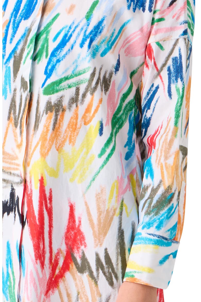 Scribble Print Oversize Cotton Poplin Tunic Button-Up Shirt, Alternate, color, CREAM-MULTI