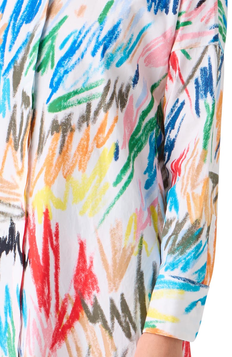 Akris punto Scribble Print Oversize Cotton Poplin Tunic Button-Up Shirt, Alternate, color, Cream-Multi