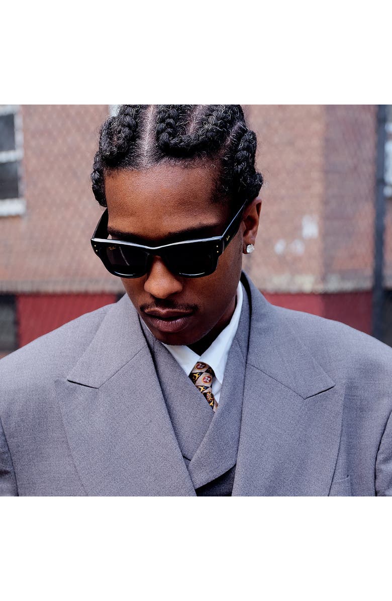 Ray-Ban Wayfarer Puffer 47mm Square Sunglasses, Alternate, color, Black / Dark Grey