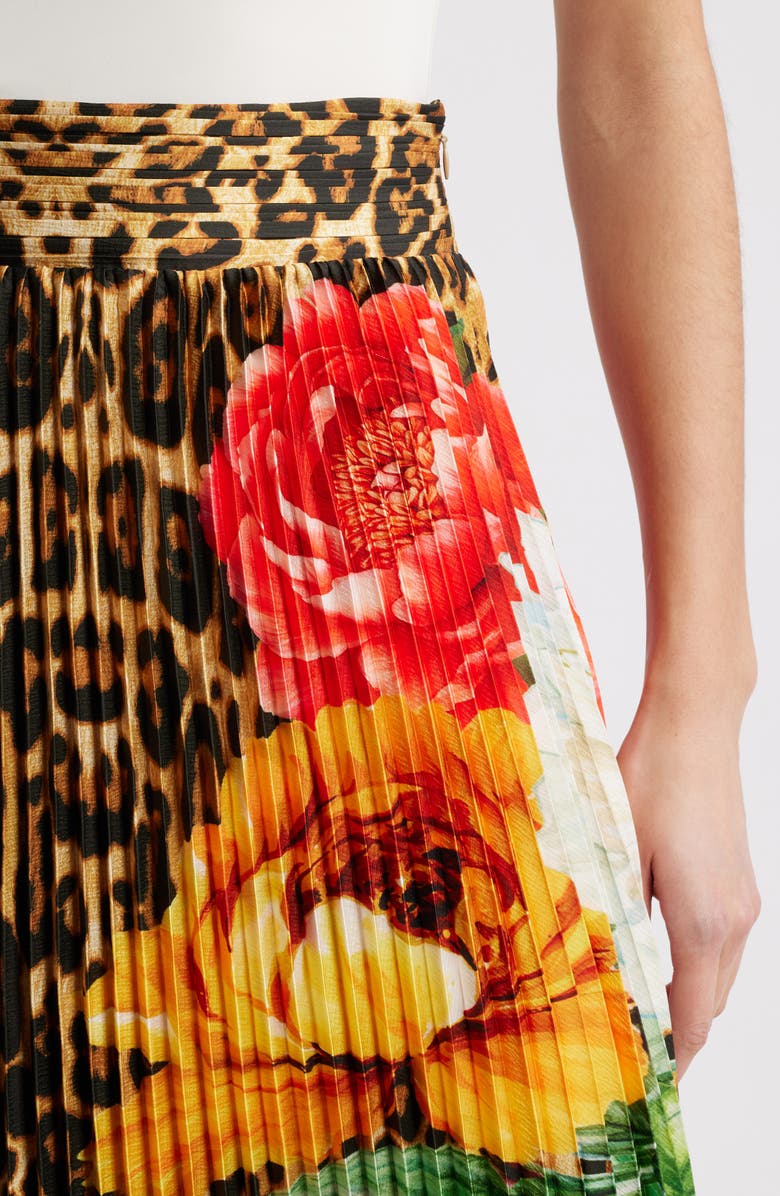 Elie Tahari The Louise Sahara Desert Print Pleated Satin Midi Skirt, Alternate, color,