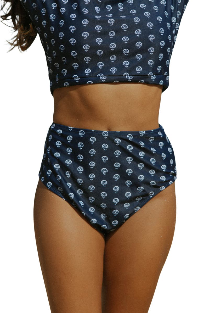 Geode Swimwear Topanga High Waisted Bottoms, Main, color, Blue White Floral