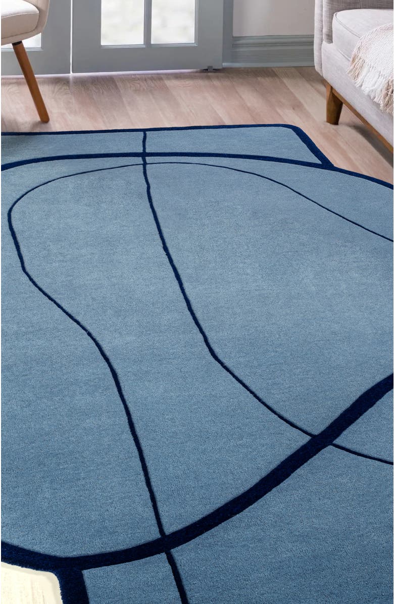 JONATHAN Y Mosaic Coastal Geometric Border Handwoven Wool Area Rug, Alternate, color, Light Blue/Navy